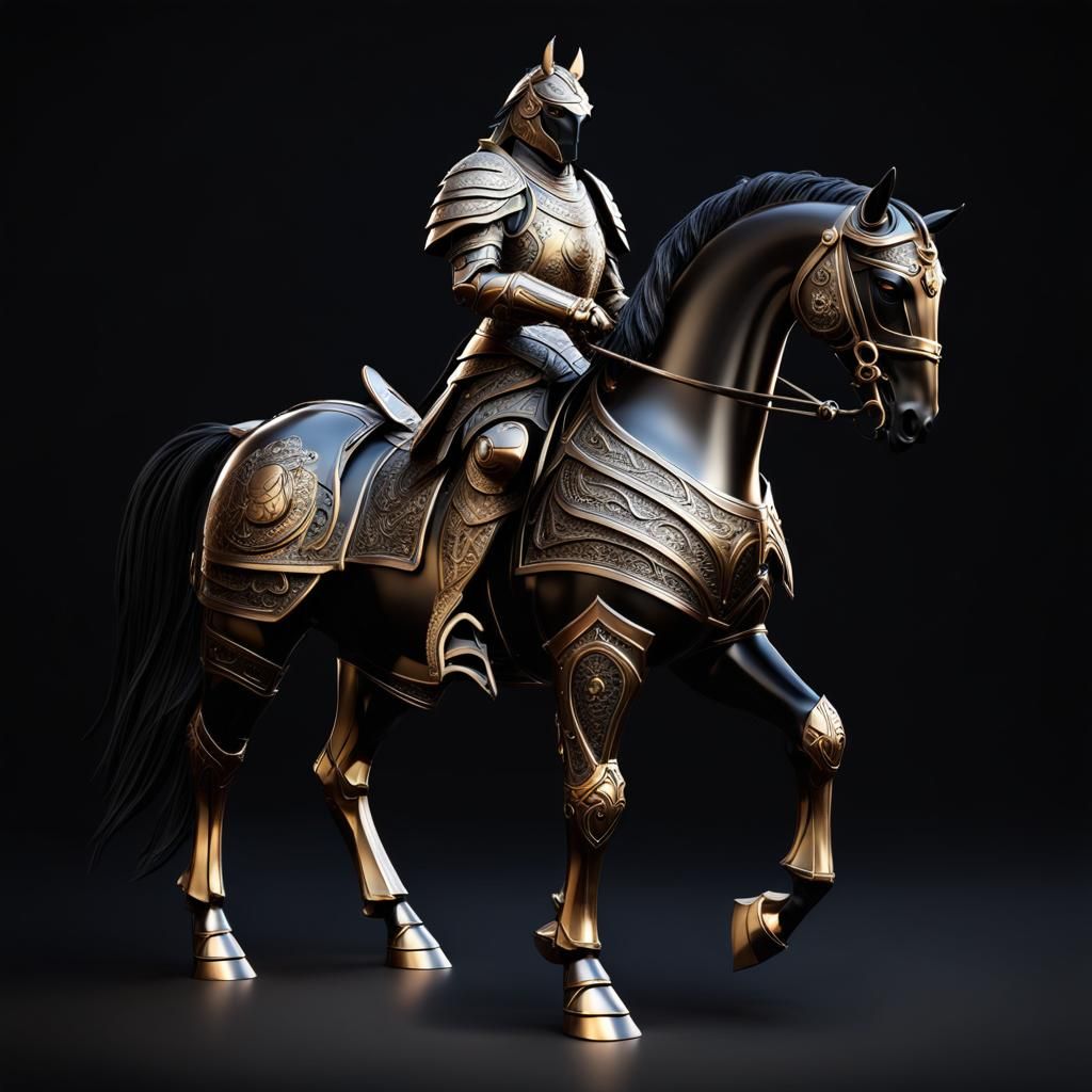 Noble Horse in Bronze Armor Under Night Sky