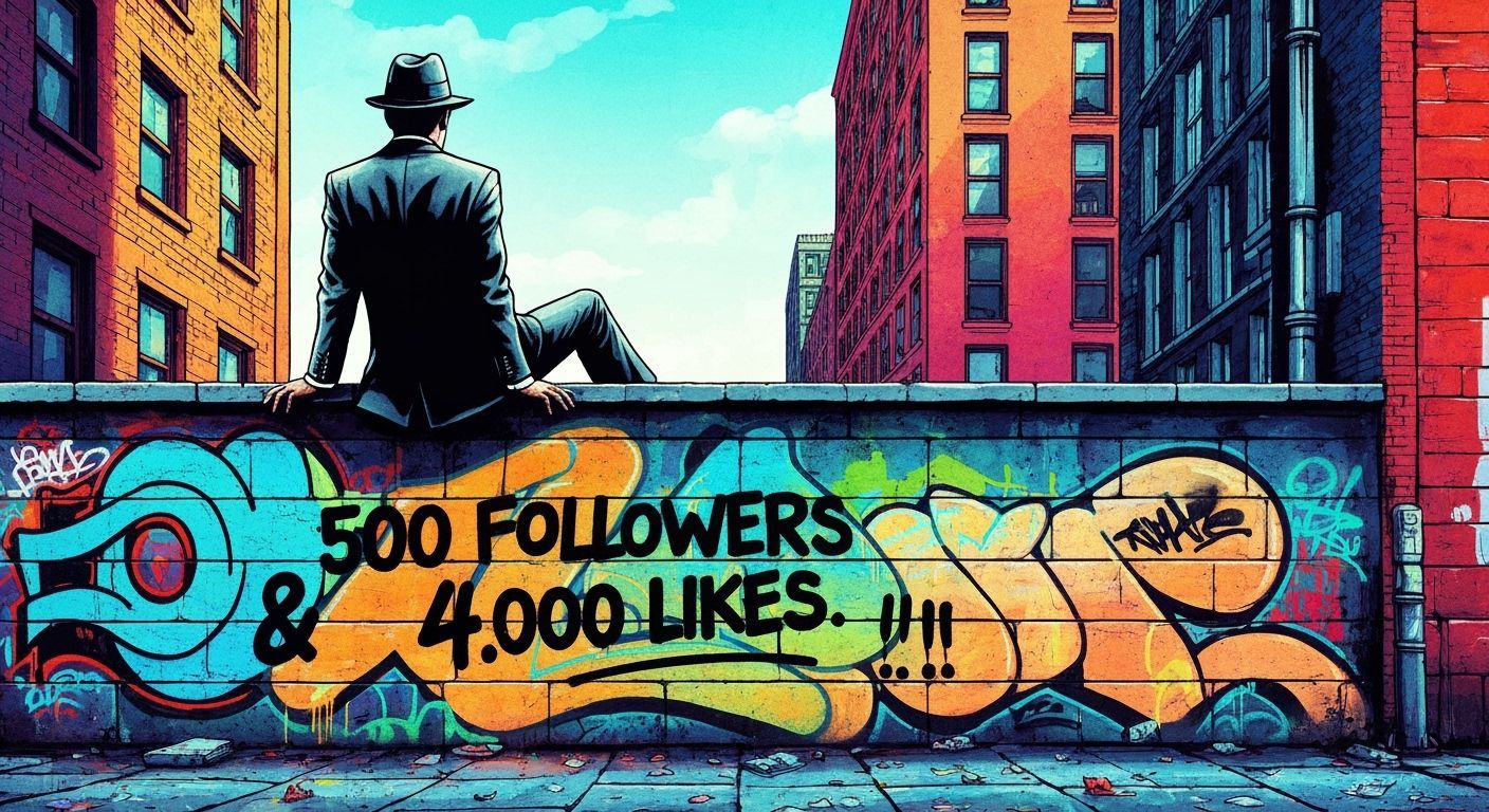 Man Overlooking Graffiti in Urban Street Art Style