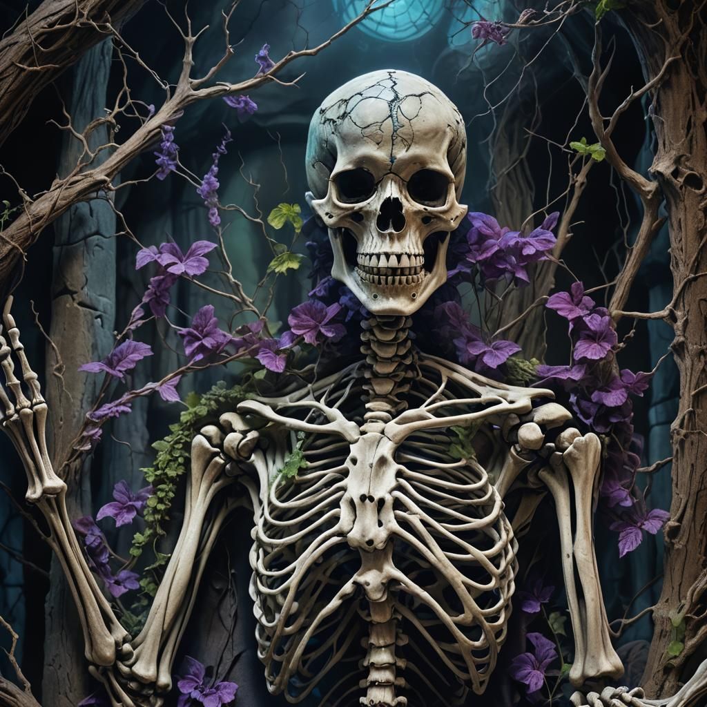 Eerie Skeleton Emerges from Shadows in Gothic Art