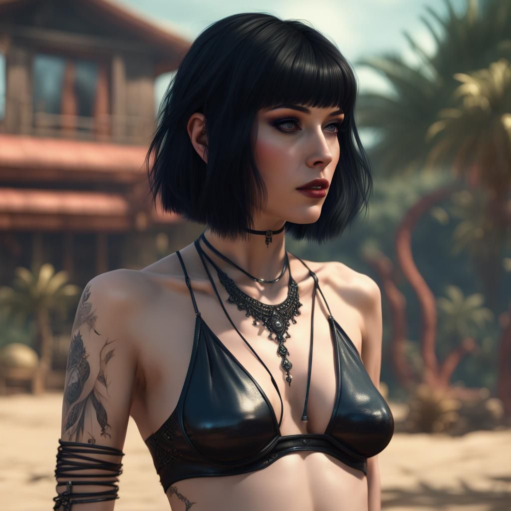 Petite Goth in Bikini: 1980s Fantasy Concept Art