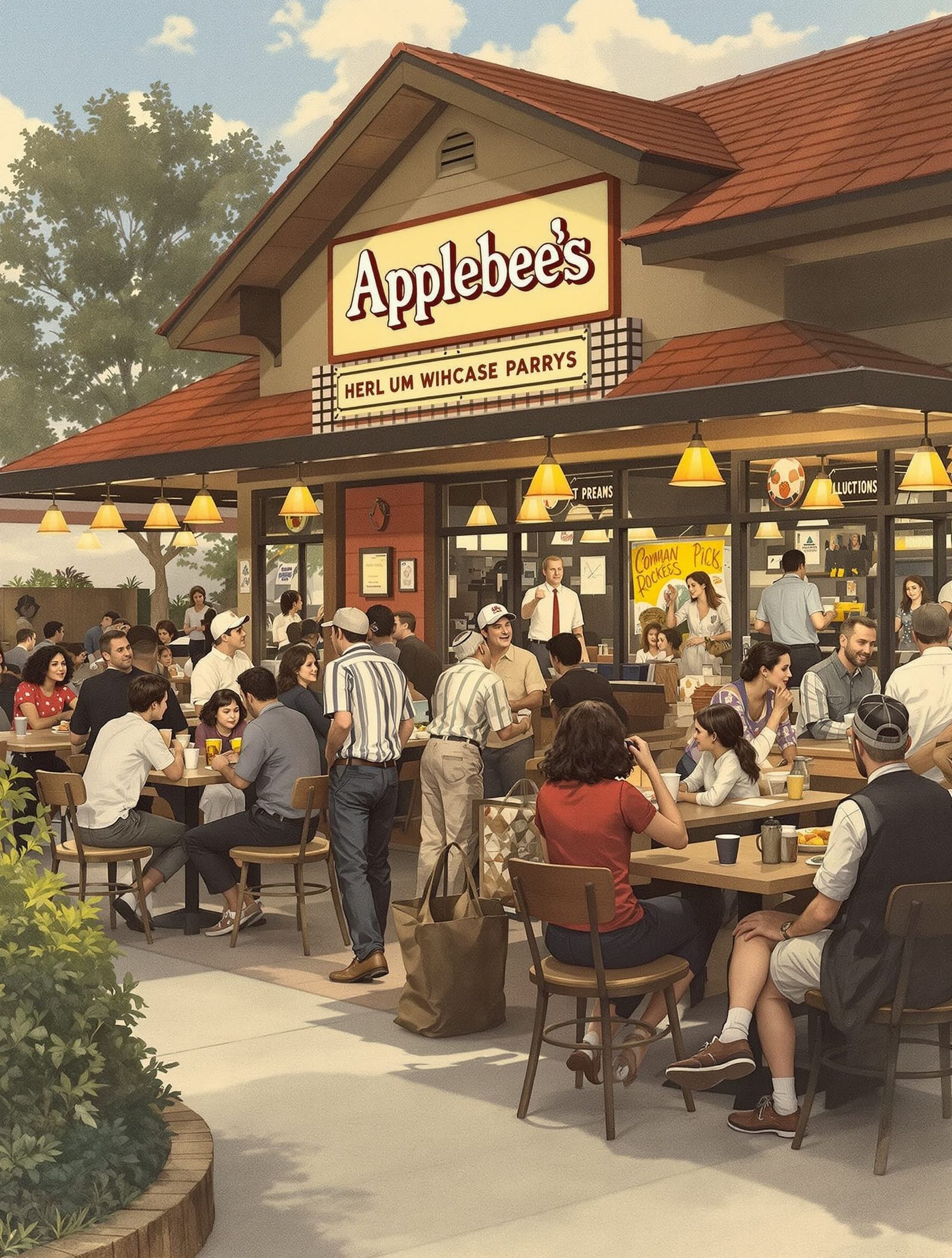 Applebee's Scene in Norman Rockwell Style