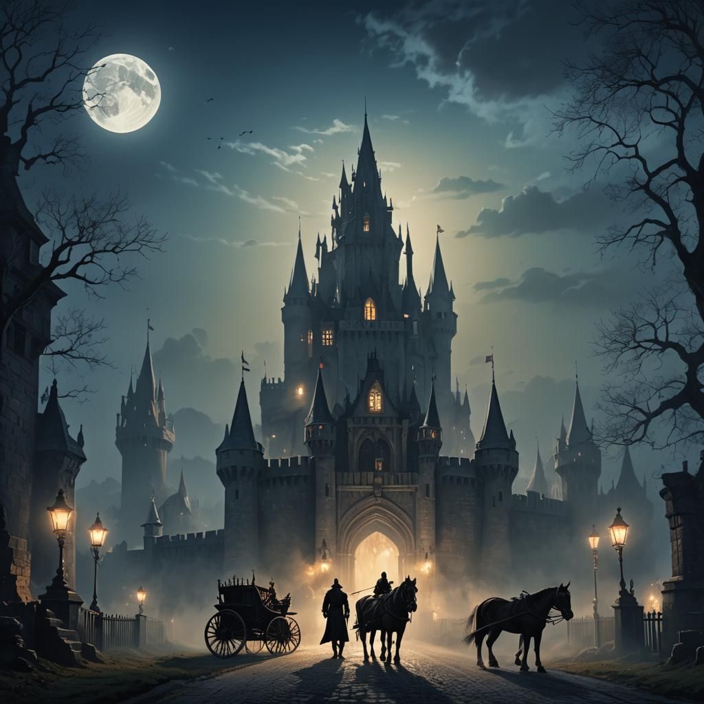 Gothic Vampire Castle Gates at Twilight