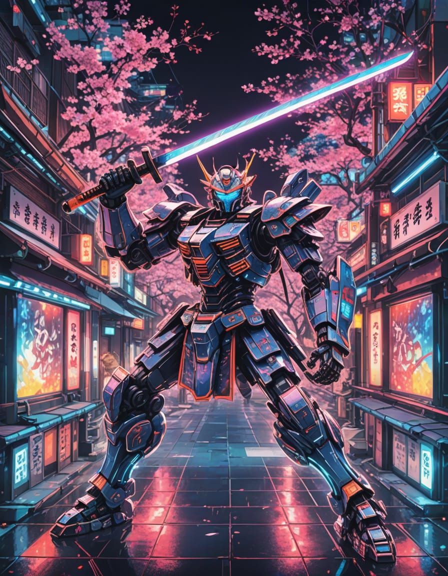 Epic Sci-Fi Action Anime Robot Samurai with Intricately Deta...