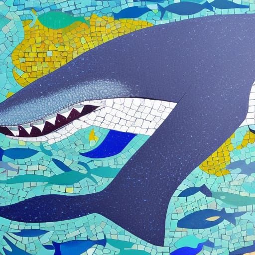 Whale vs Shark Mosaic in Abstract Art