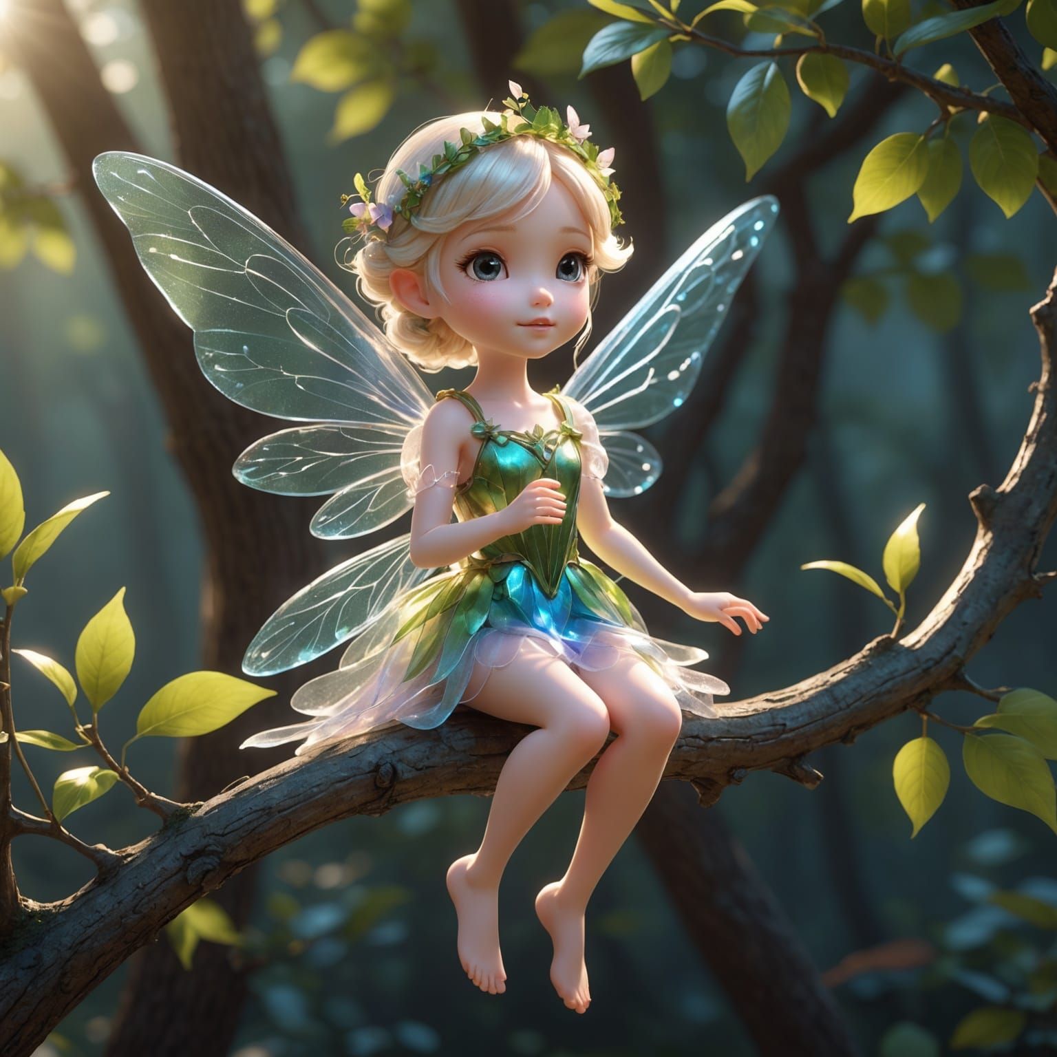 Ethereal Chibi Flower Fairy in Morning Sunlight