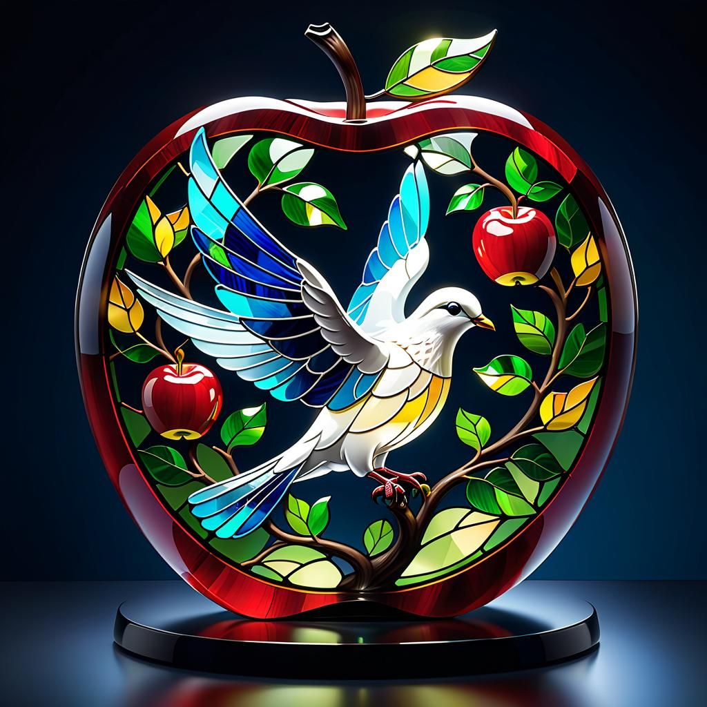 Stained-Glass Dove Inside Translucent Glass Apple