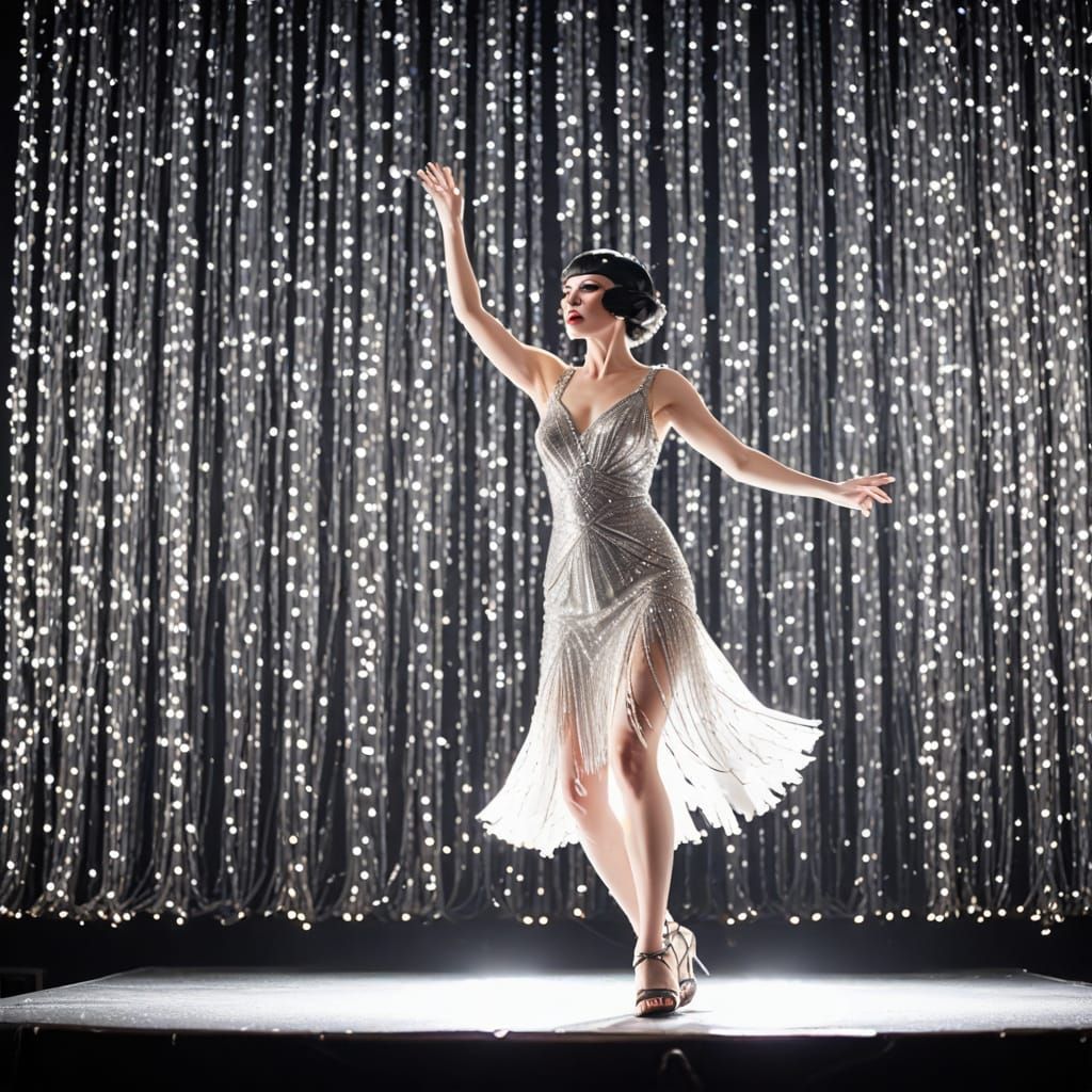 Glamorous Showgirl Dancing Under Moonlight