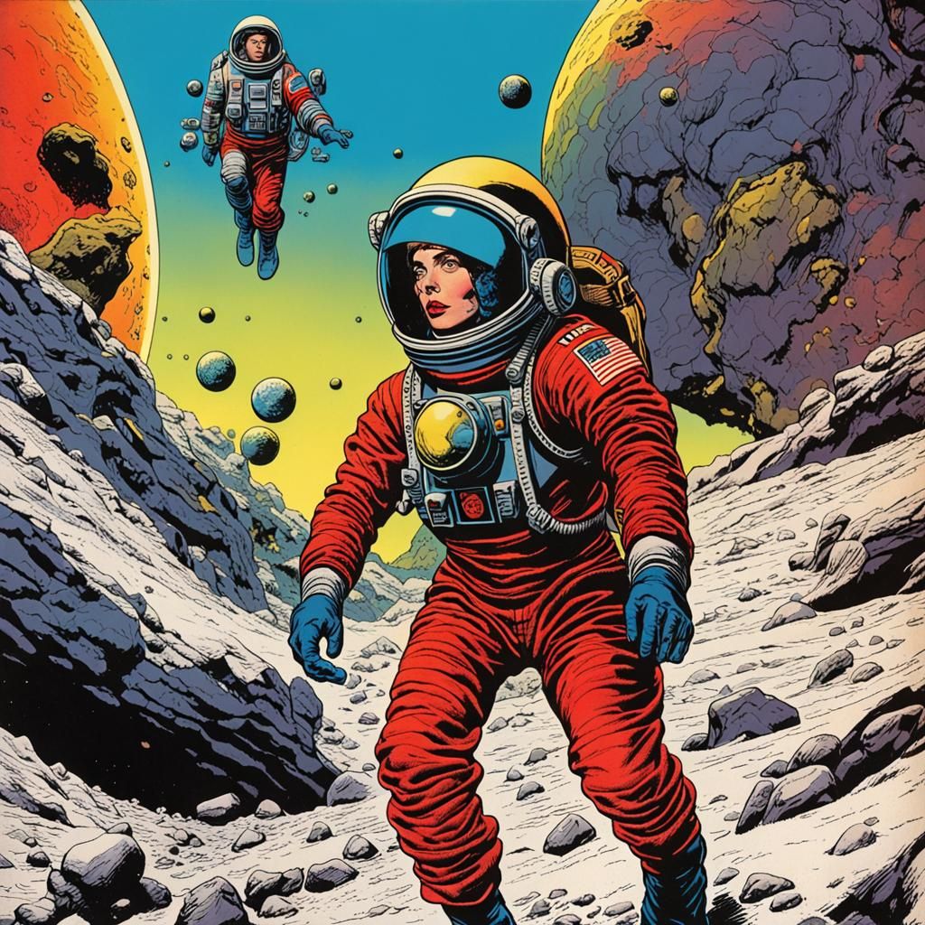 Female Astronauts Explore Alien World in Retro Comic Style