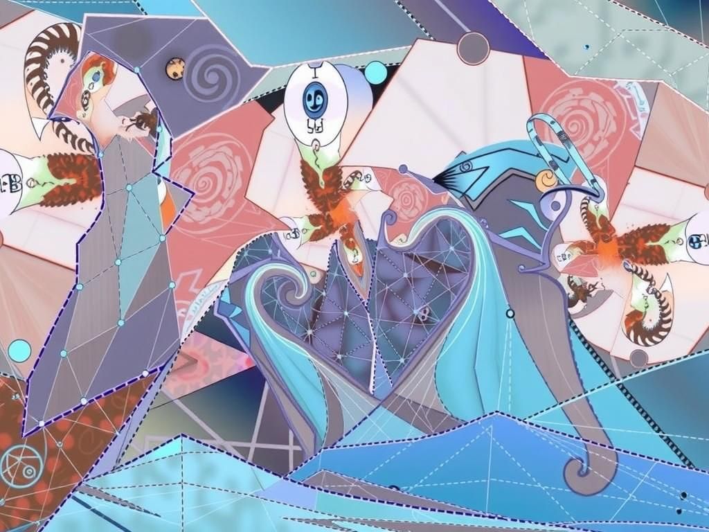 Abstract Geometric Lion in Neo-Cubism Style