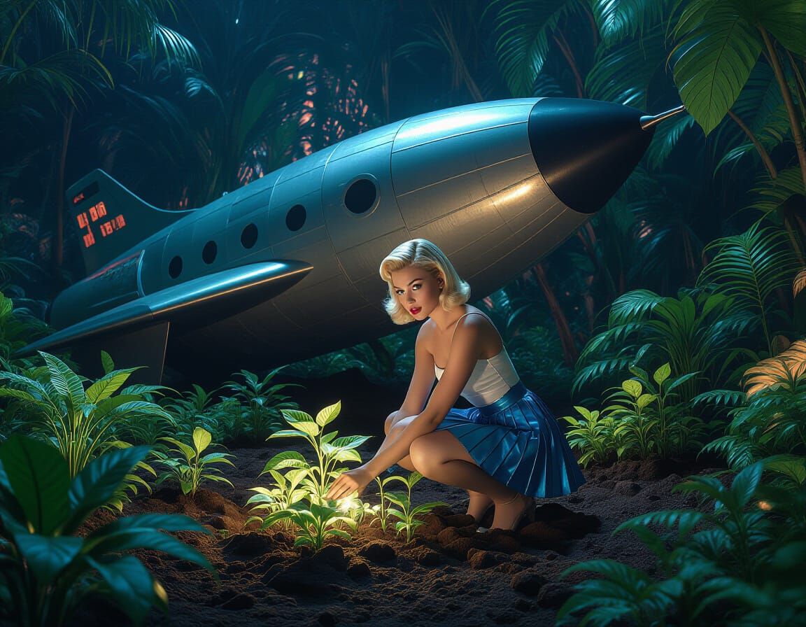1950s Pin-Up in Alien Botanical Garden