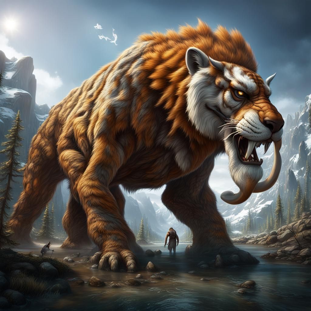 Saber-Tooth Tiger Mammoth Hybrid in Detailed Matte Painting