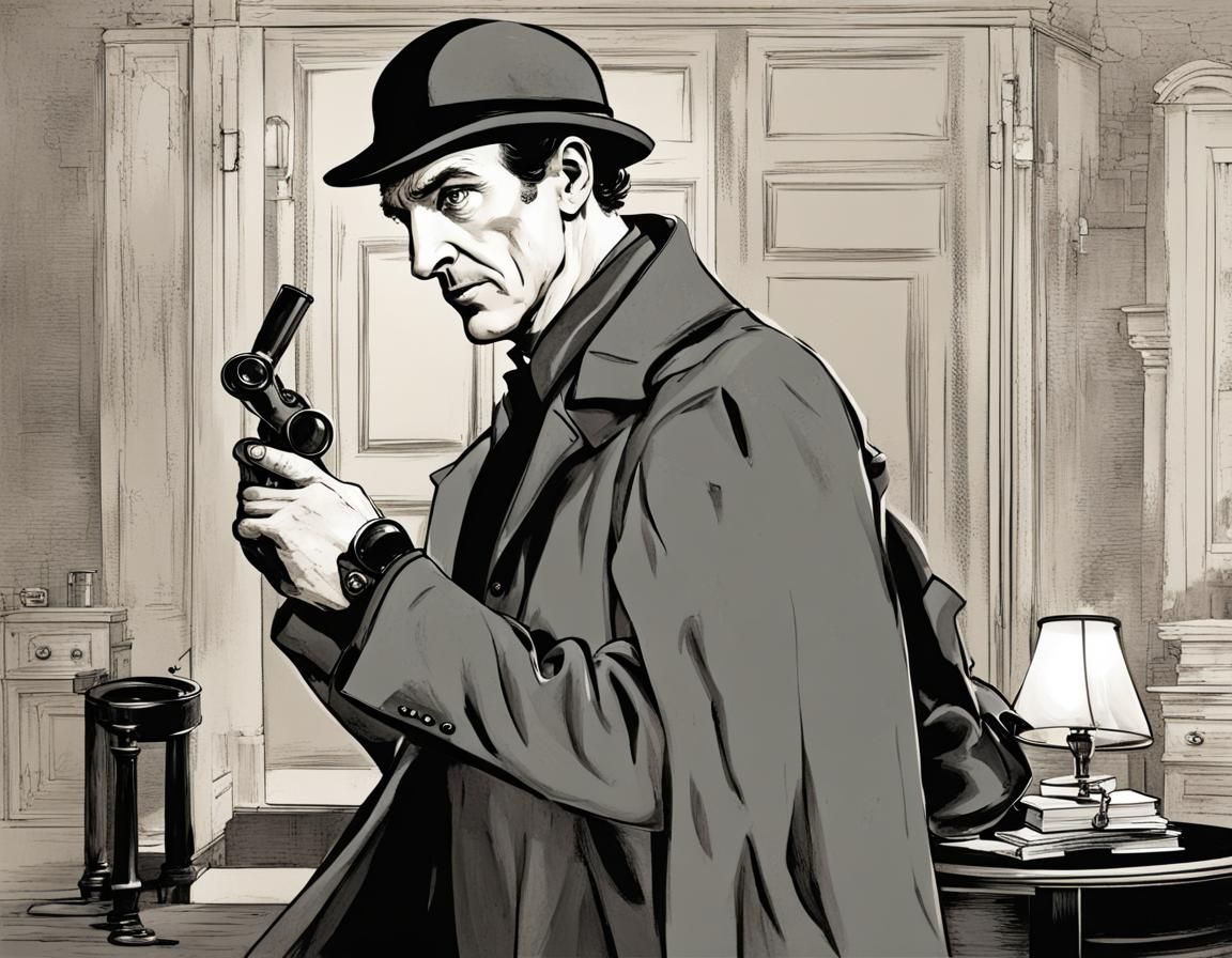 Sherlock Holmes with Spyglass in Black and White