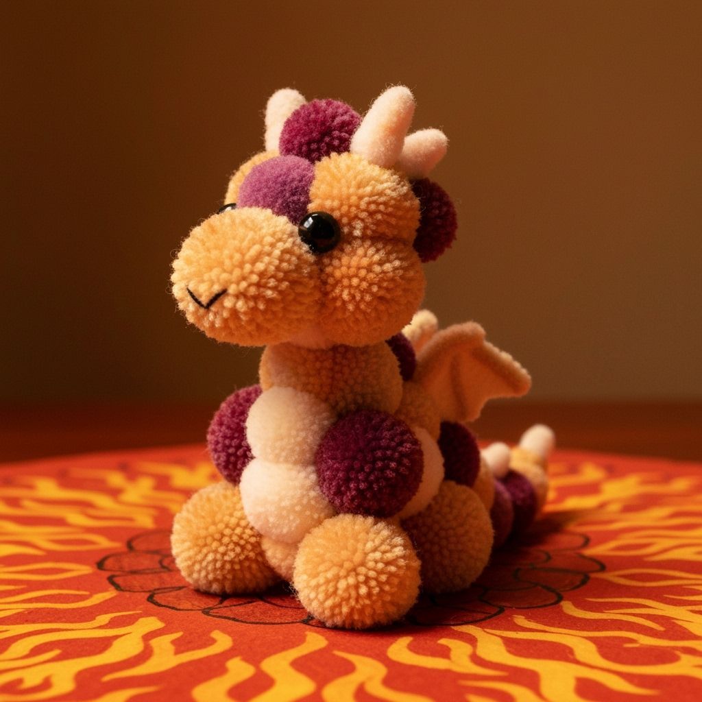 Adorable Pom-Pom Dragon on Fire Table