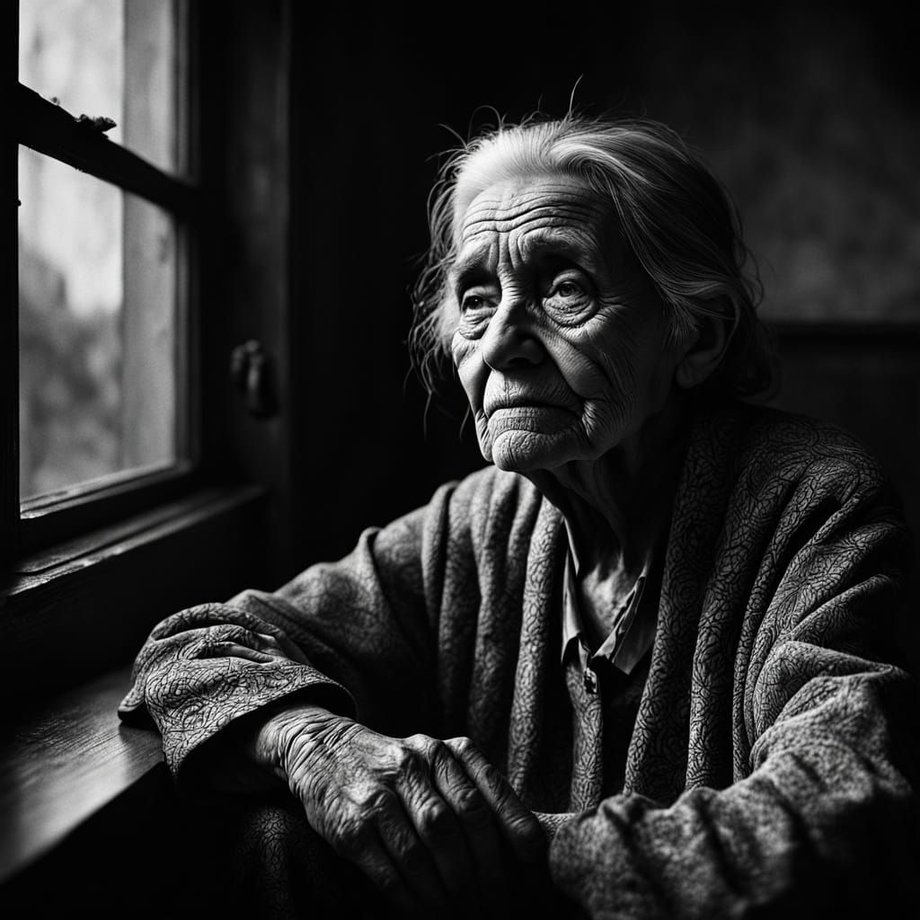 Ethereal Black and White Portrait of an Aging Woman