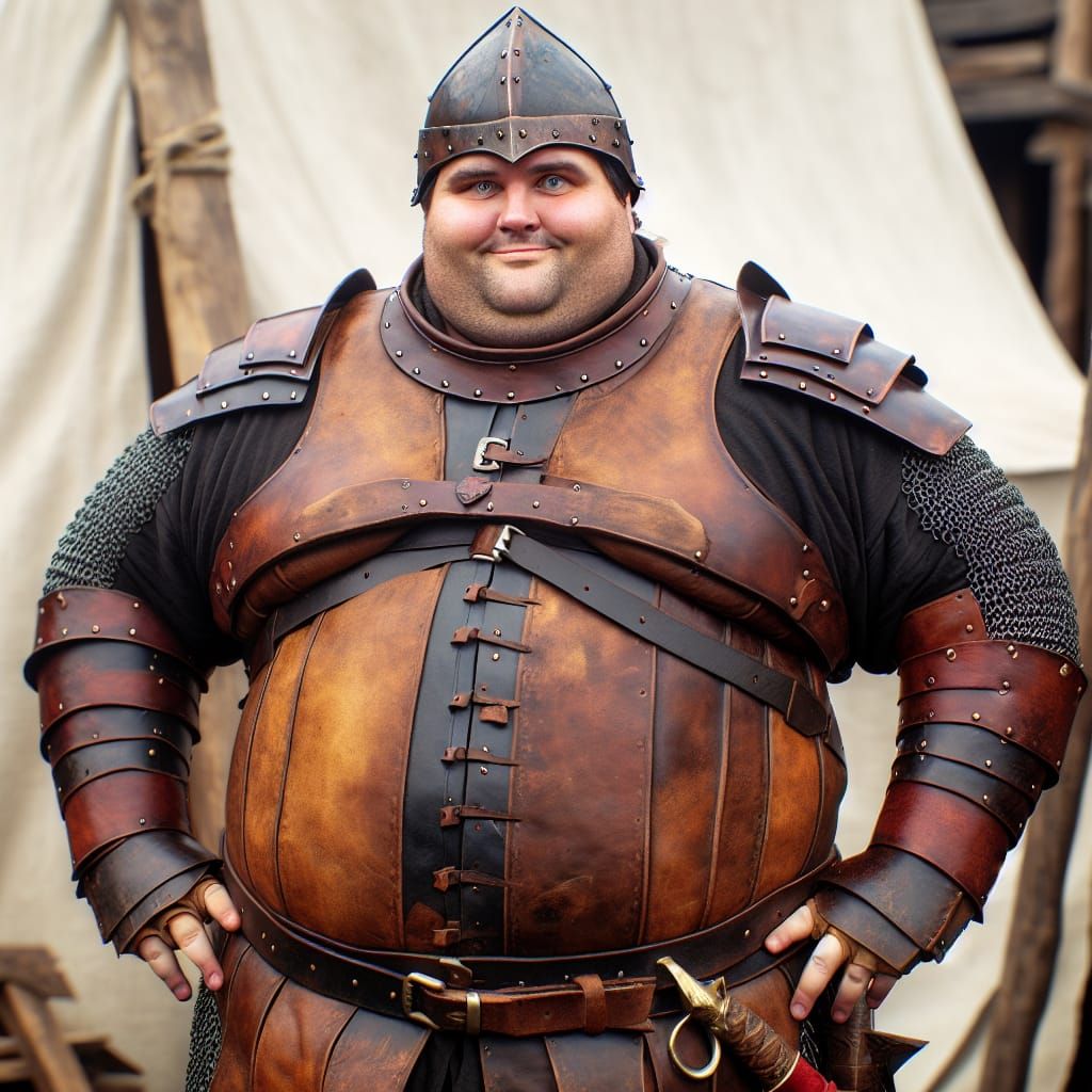 Brave Warrior in Leather Armor After a Quest