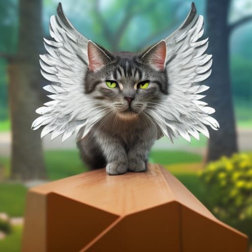 Winged Cat in Park with Dynamic Lighting