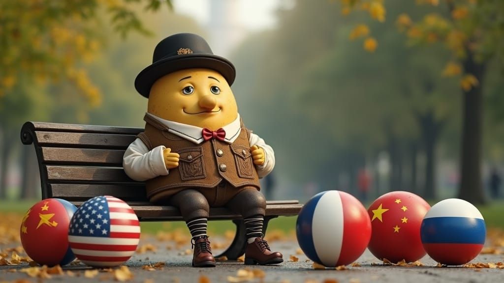 German Potato on Park Bench with Countryballs