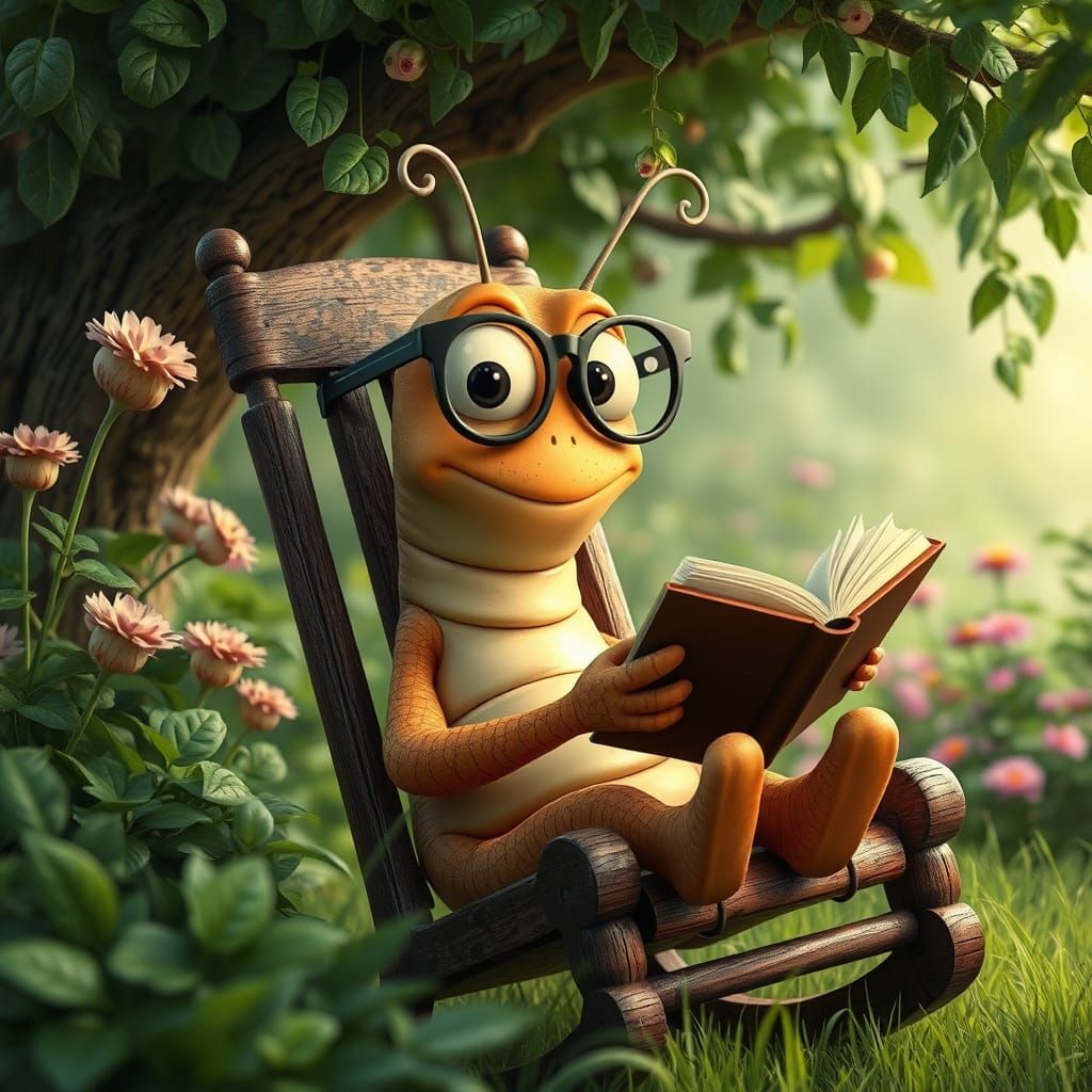 Bookworm Reading in a Fantasy Garden