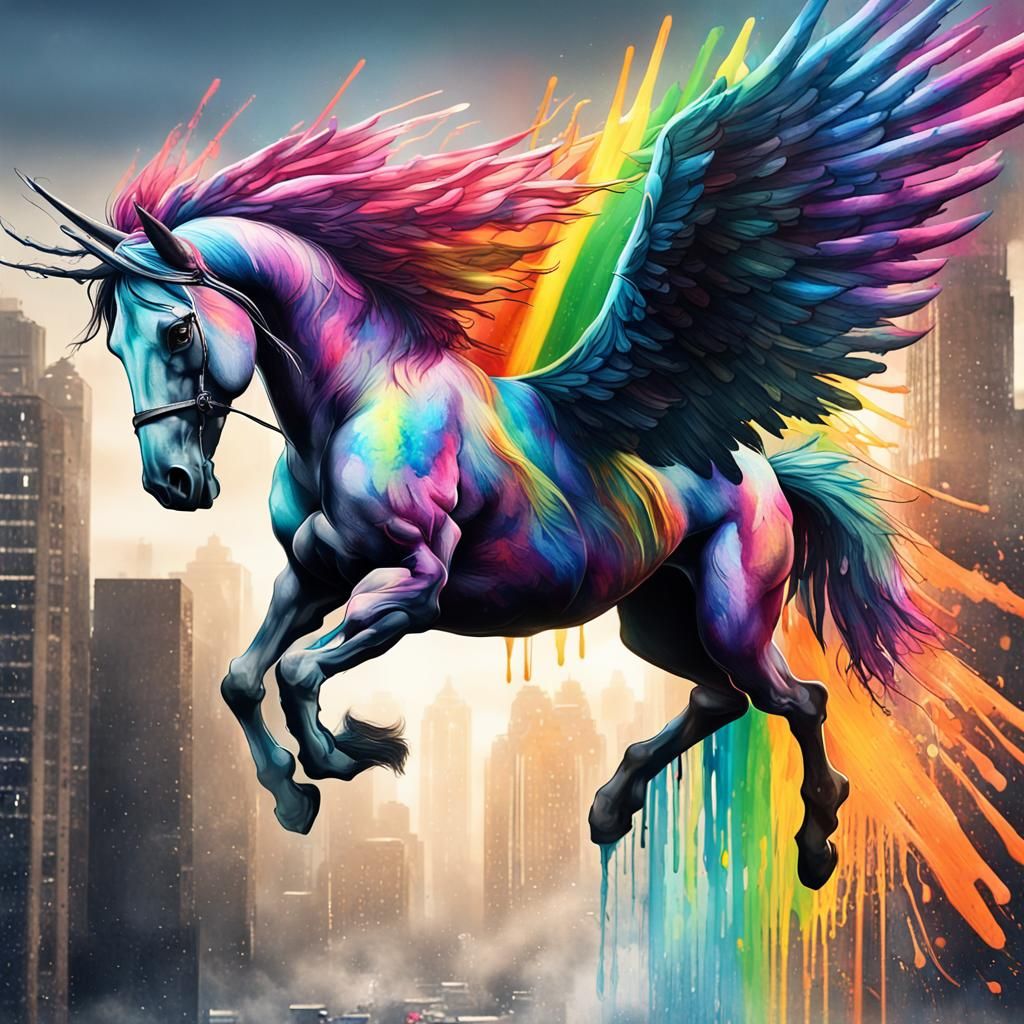 Rainbow Pegasus Street Art in Vibrant Colors