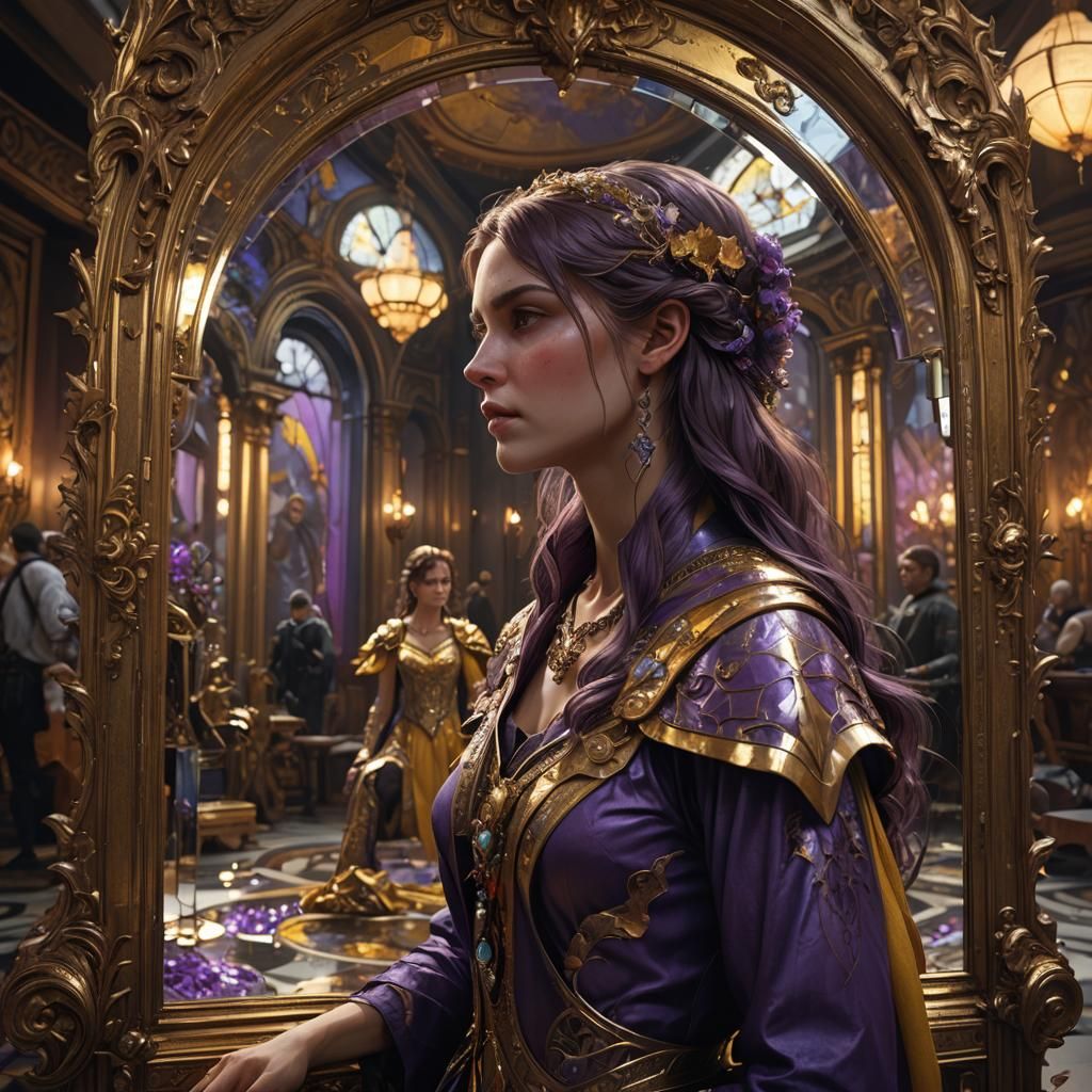 Woman's False Pride Reflected in Broken Mirror