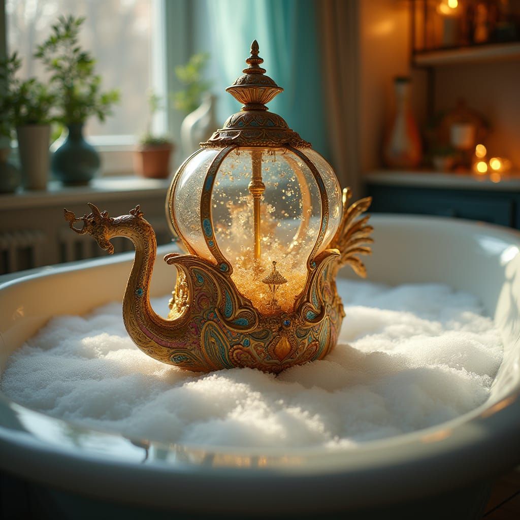 Glass Galleon's Serene Bubble Bath: High-Resolution Photogra...