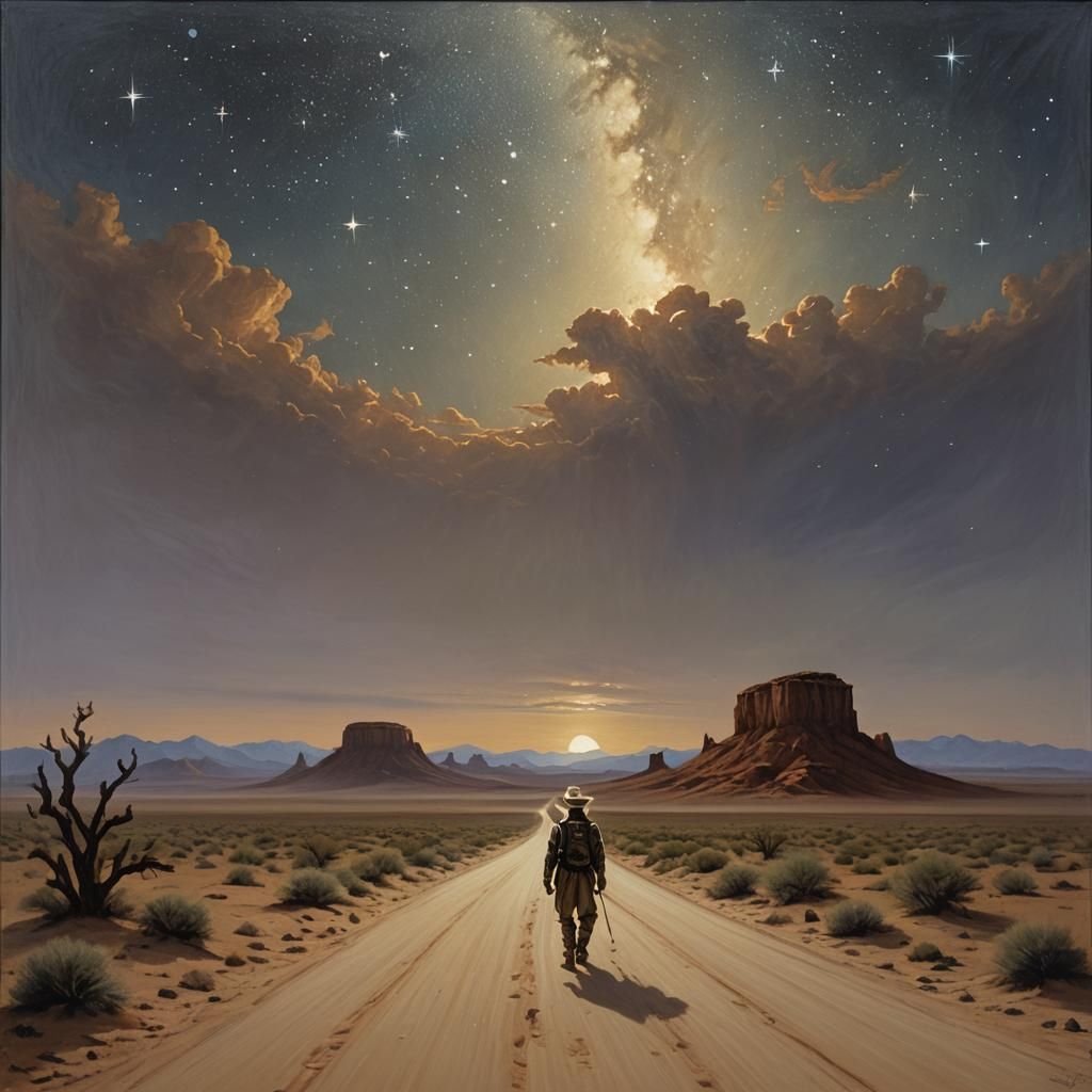 Desert Journey by Night: An Oil Painting