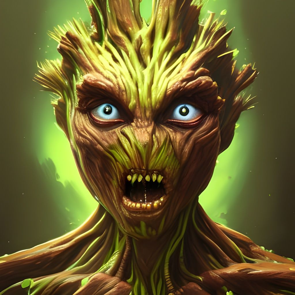 Demonic Groot Portrait in Hyperdetailed Style