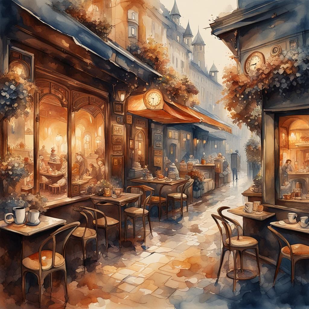 Coffee as Modern European Watercolor Painting