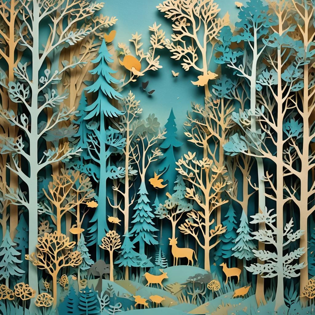 Whimsical Paper Forest Collage Art