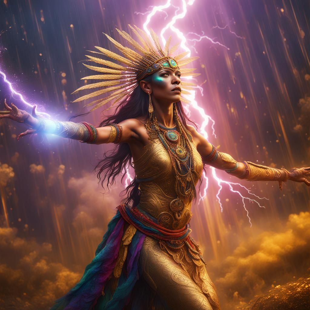 Rainbow Lightning Medicine Woman in Gold Rain