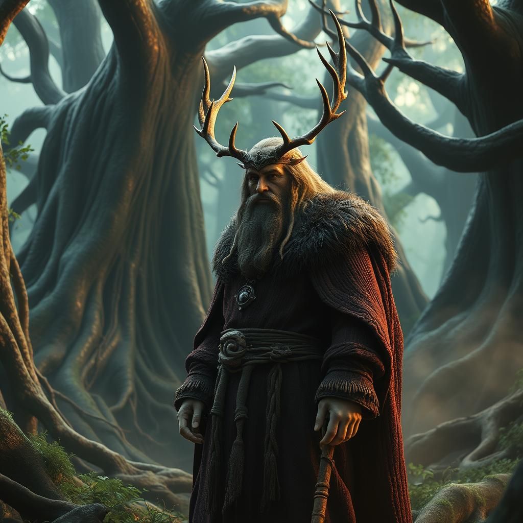 Viking Seer in Mystical Forest, Cinematic 3D Render