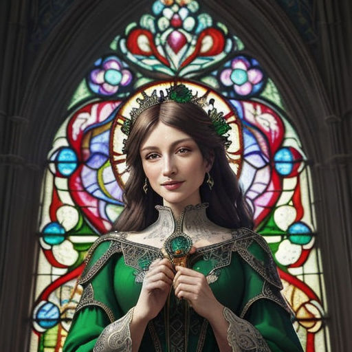 Gothic Angel Portrait in Stained-Glass Art