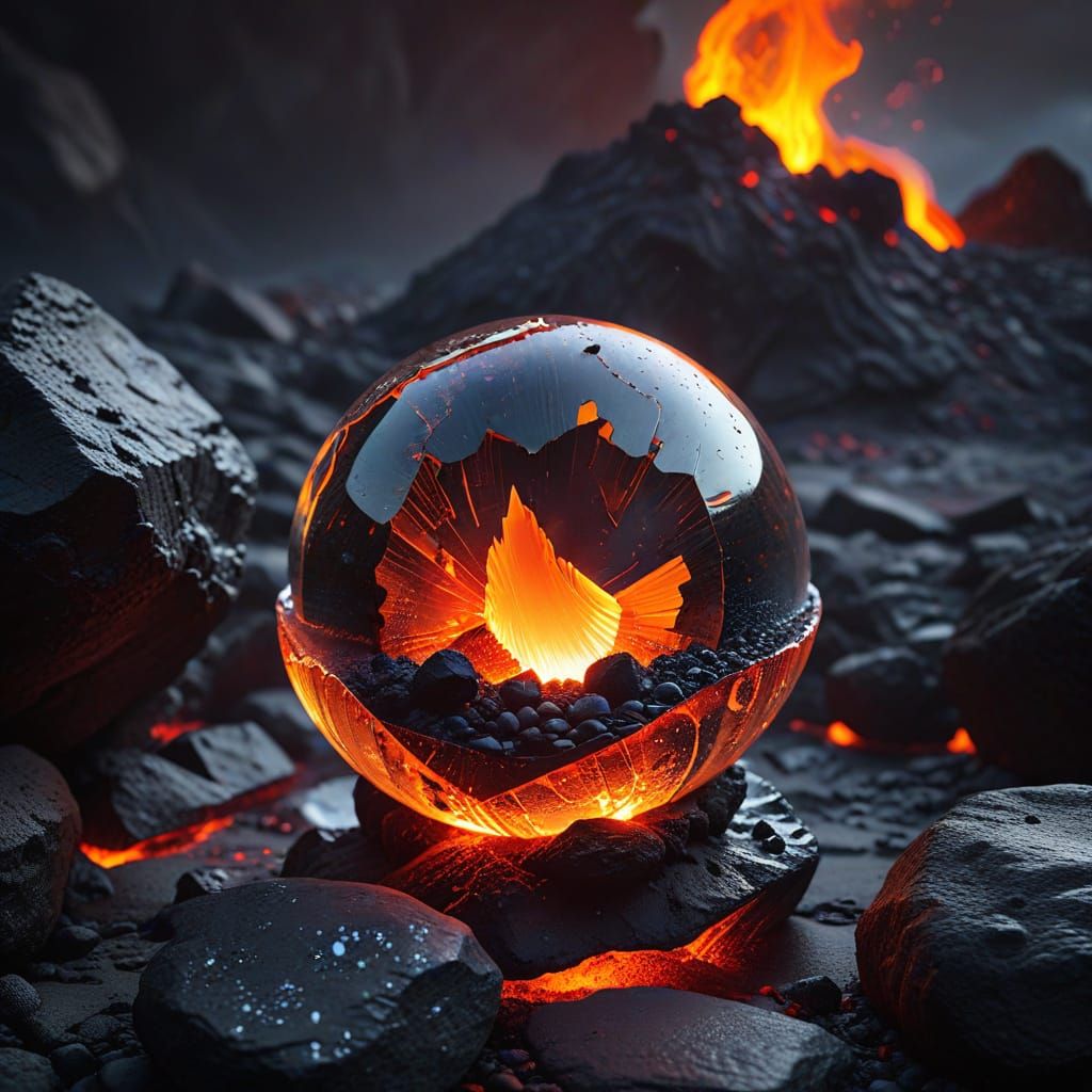 "A slightly faceted crystal orb with angular surfaces and ge...