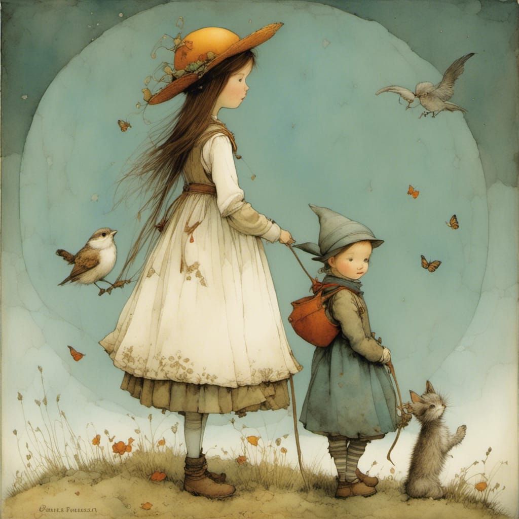 Whimsical Friendship Illustration in Vintage Style