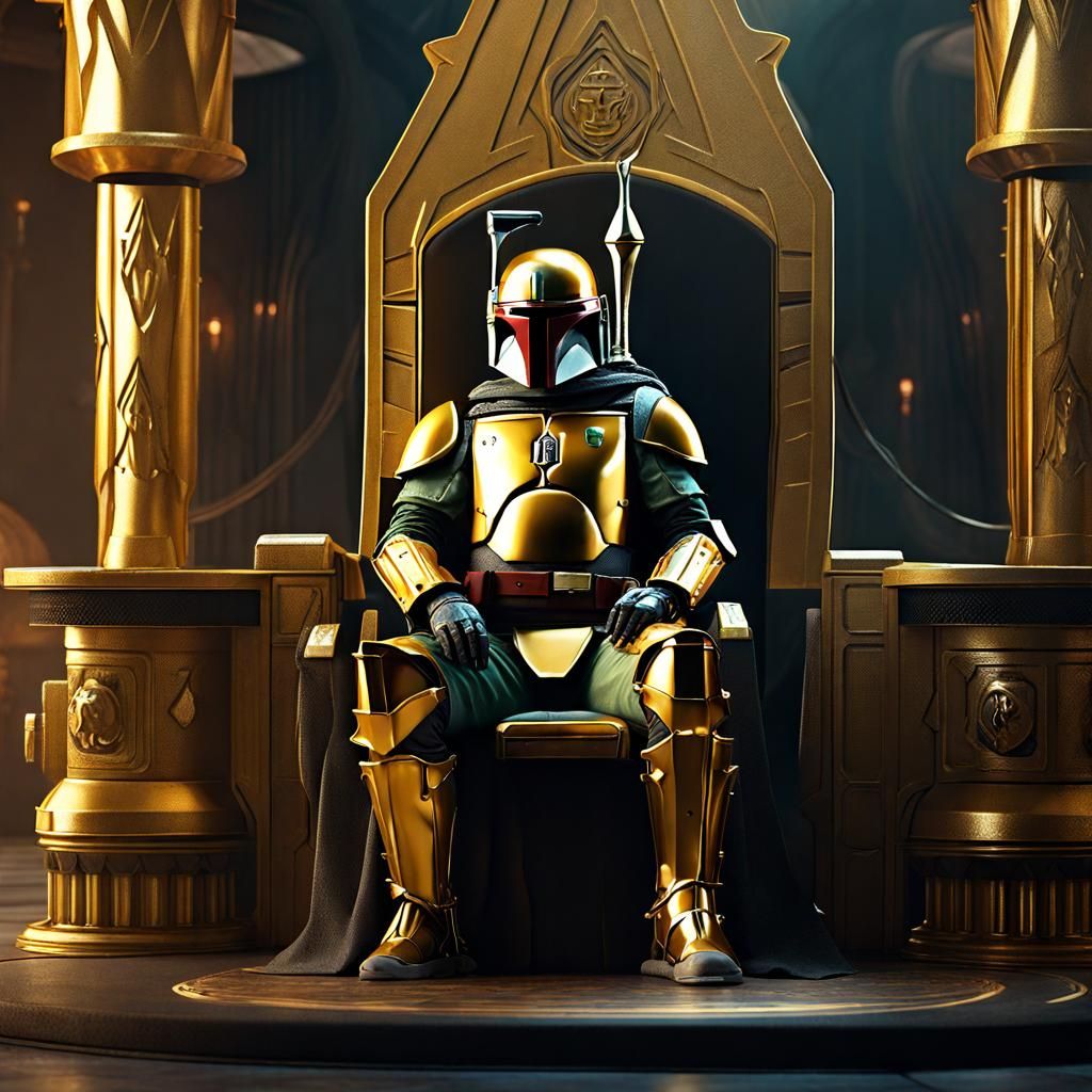 Boba Fett with Golden Armor on Throne