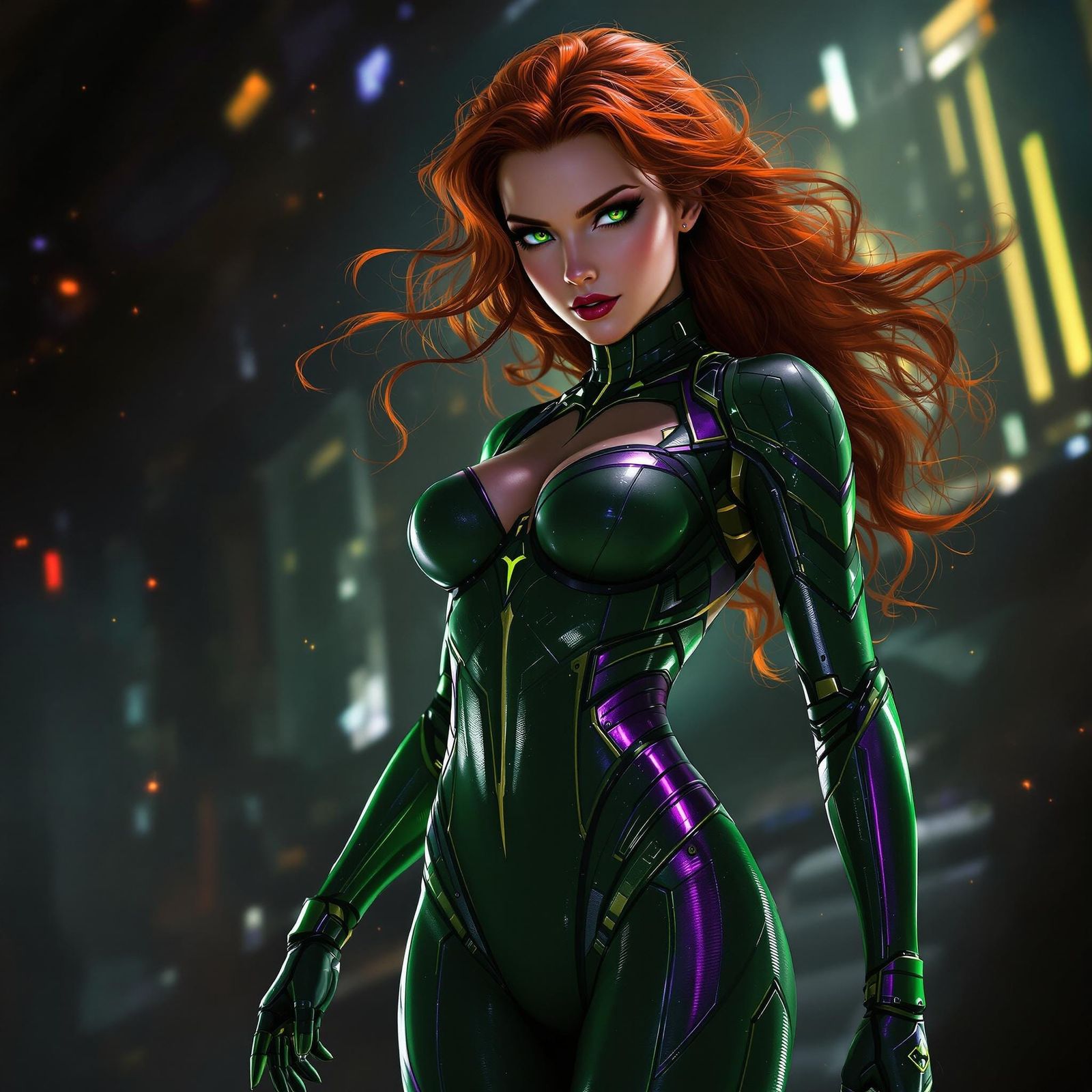 Cyberpunk Goddess Starfire in High-Tech Spandex Bodysuit