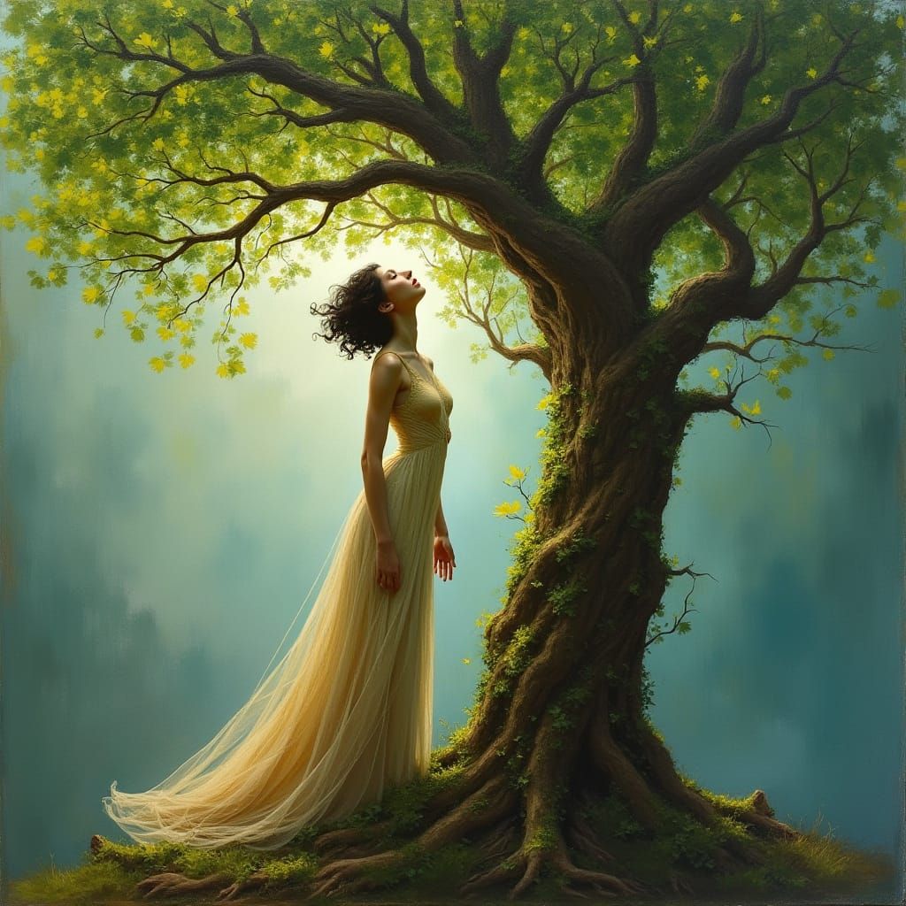 Tree Spirit Goddess Emerges from Nature's Embrace