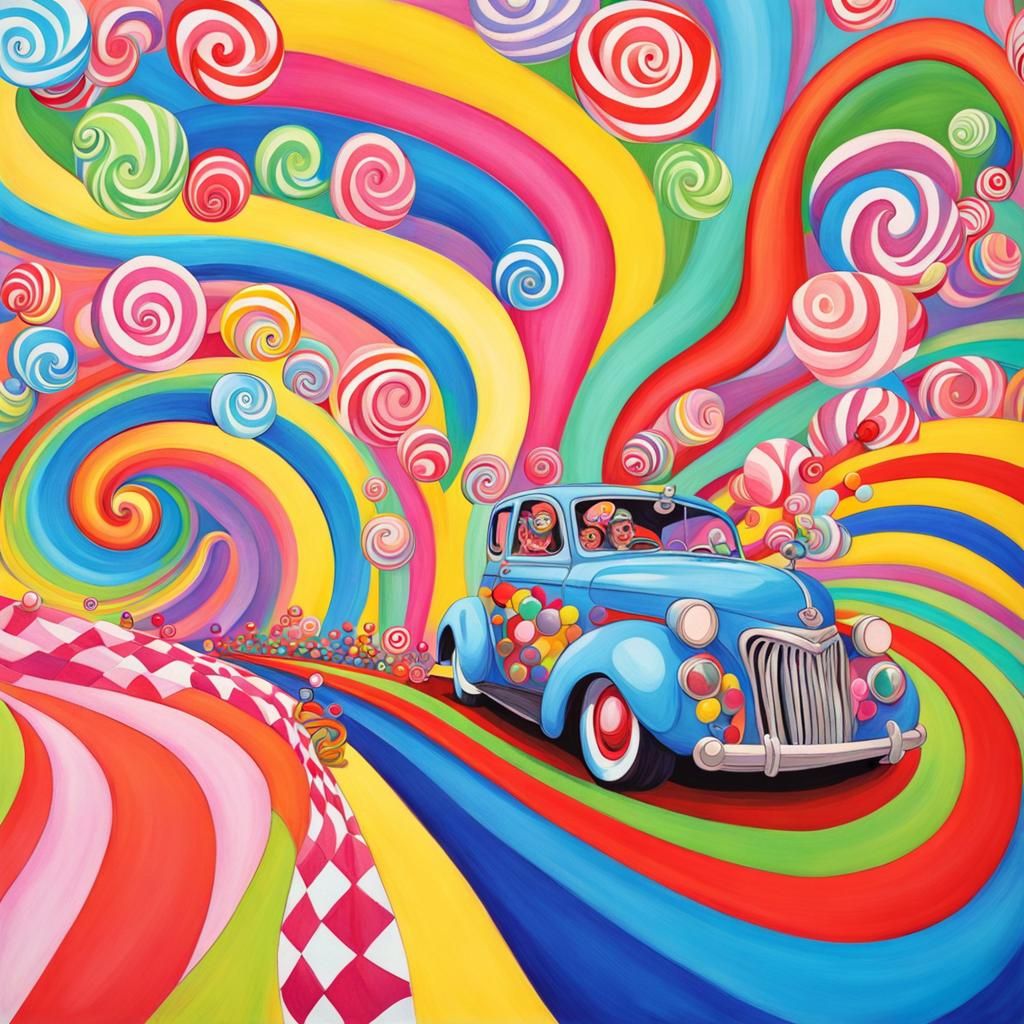 Clown Car Drag Race in Gouache Style