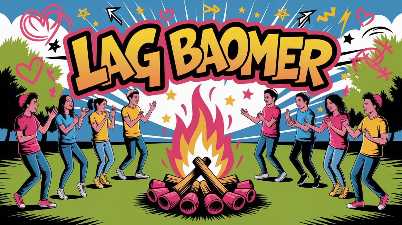 Joyful Lag BaOmer Celebration in Vibrant Graffiti Style
