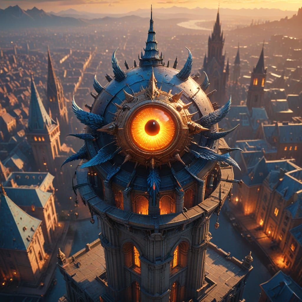 Beholder Overlooks City in Vibrant Digital Art