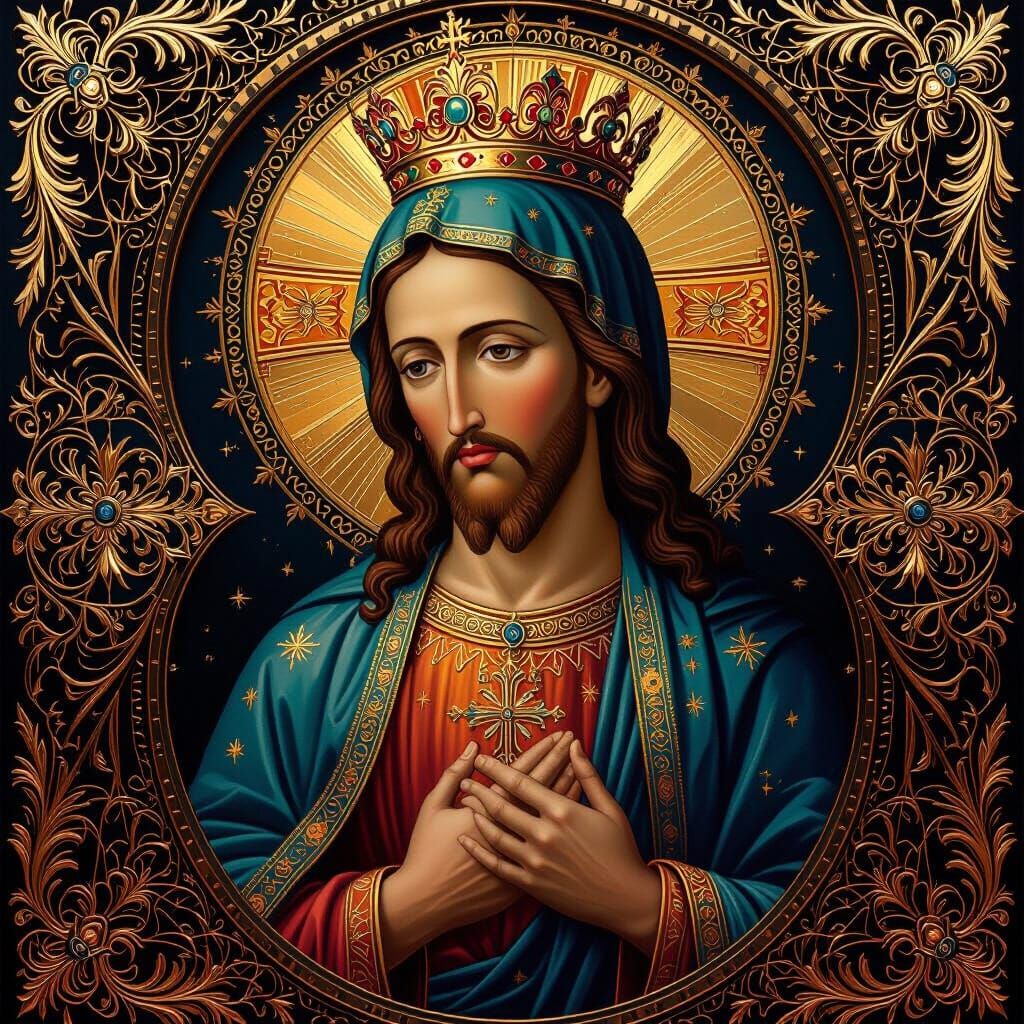 Eastern Orthodox Icon of Jesus in Hyperrealistic Style