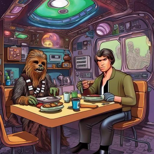Han Solo and Chewbacca in coffee-shop