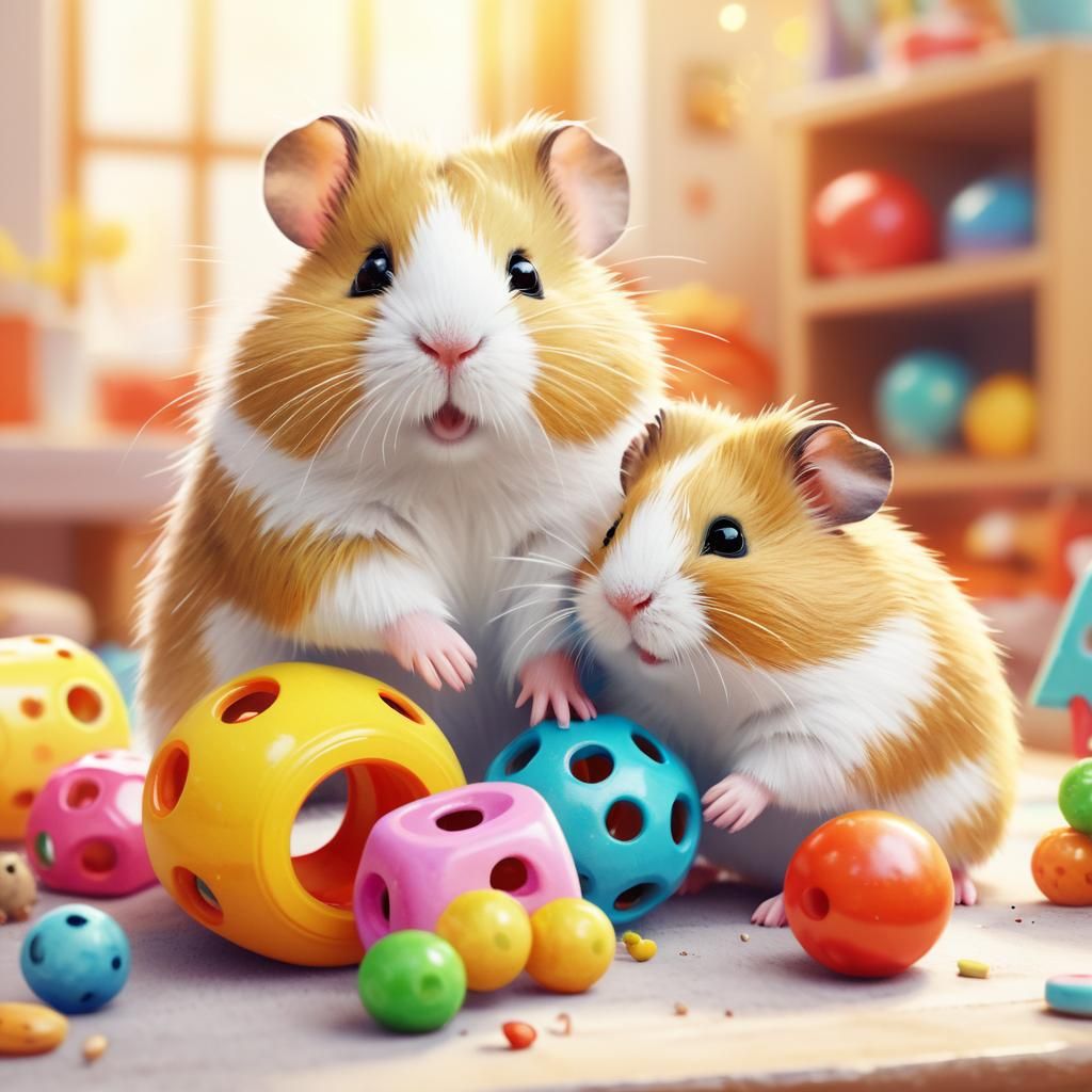 Cute Hamsters Playing: Whimsical Watercolor Portrait