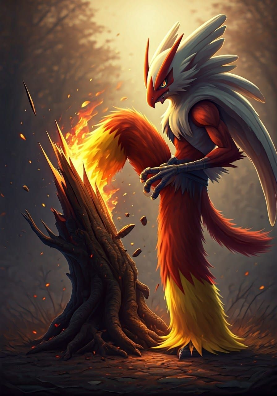 Majestic Blaziken Unleashes Fiery Kick in 3D Anime Style