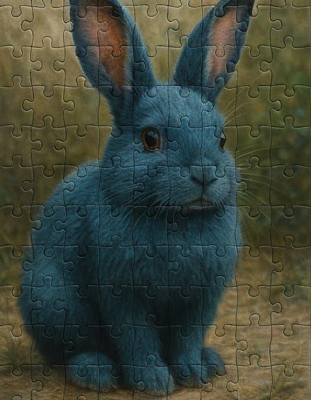 Blue Puzzle Rabbit Portrait in Realistic Style