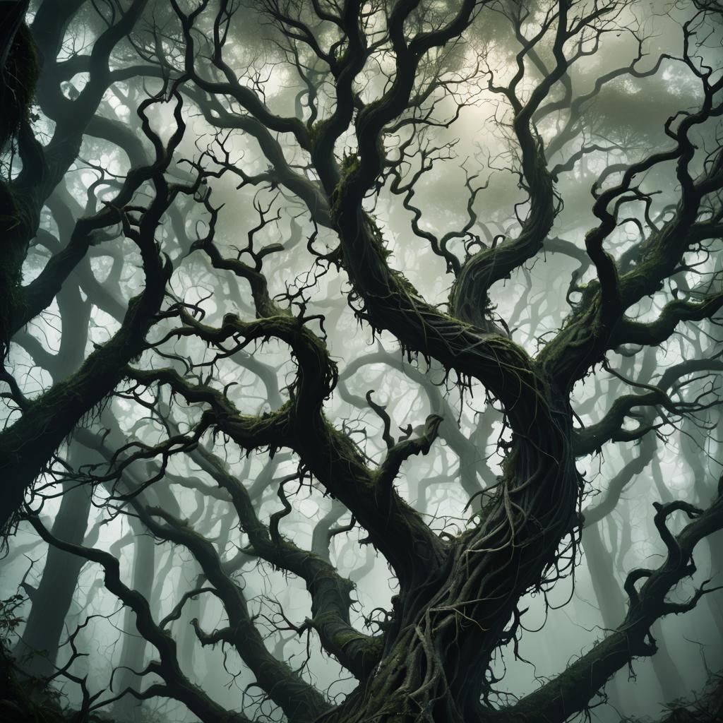 Eerie Dystopian Forest in Dark Fantasy Style