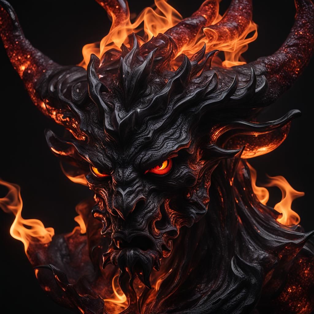 Glass Demon in Dramatic Firelight