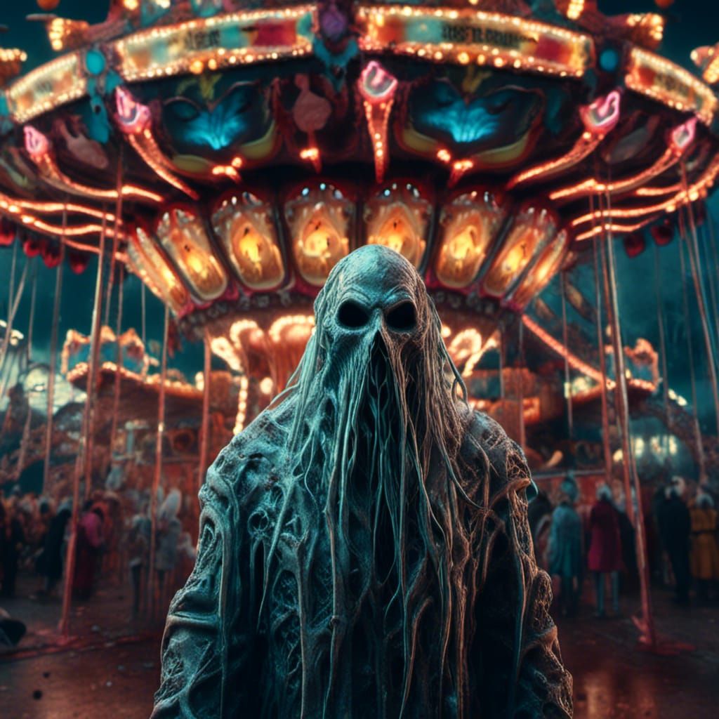 Eerie Carnival Ghost in Macabre Horror Style
