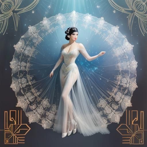 Art Deco Lady with Panther in Glistening Gown