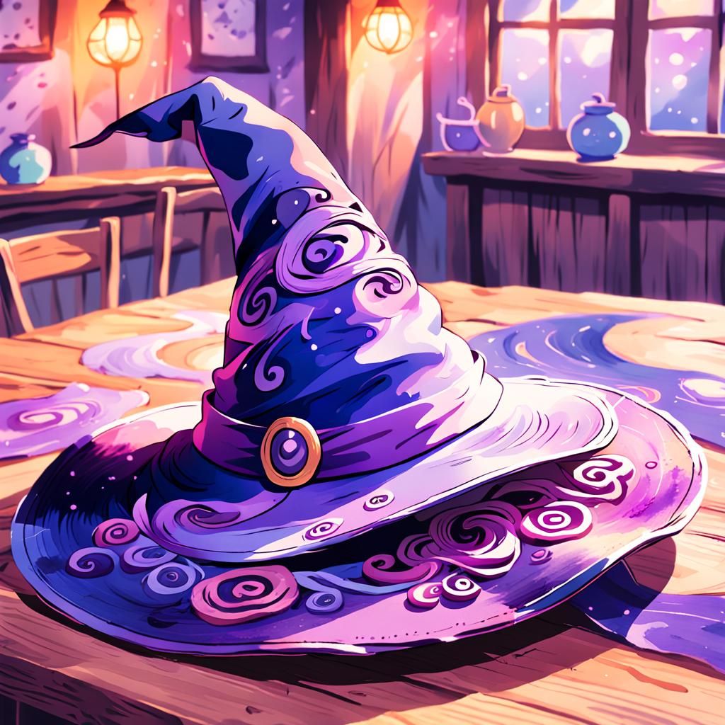 Purple Witch Hat Still Life in Anime Style